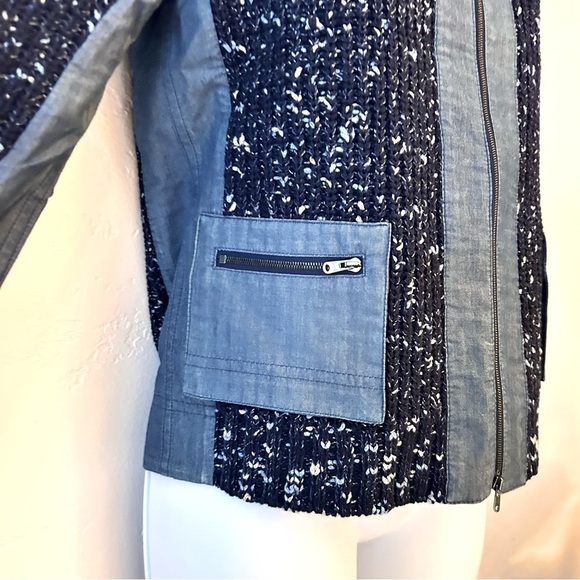 ST JOHN Mixed Media Santana Knit and Chambray Trimmed Zippered Jacket Size S - Picture 3 of 13